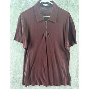 James Perse Shirt Mens Small Maroon 1/4 Zip Short Sleeve Polo Standard